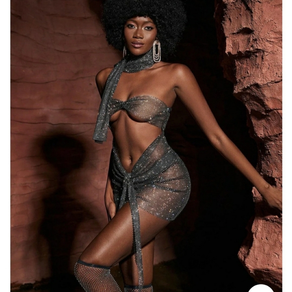 NWT - Sparkling Crystal Mesh multi ware Dress with Scarf Detail - Picture 2 of 8